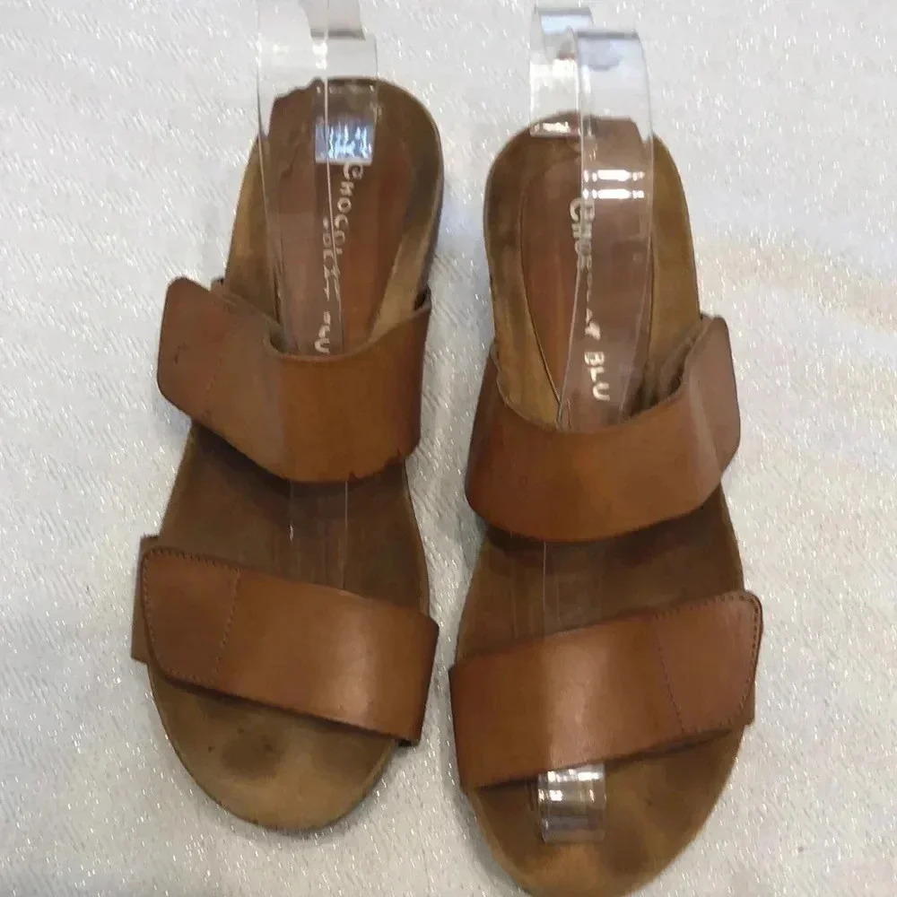 Chocolate Blu brown sandals with two Velcro close straps.  Size 38 EU/7.5 US